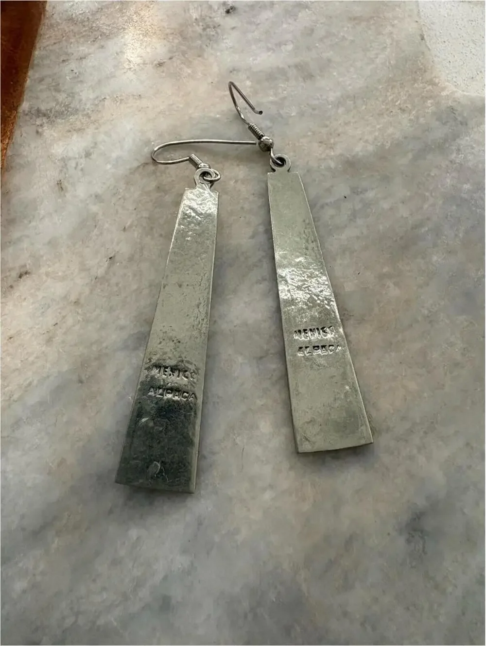 Vintage Alpaca Mexico Silver-Tone and Black Enamel Dangle Drop Earrings